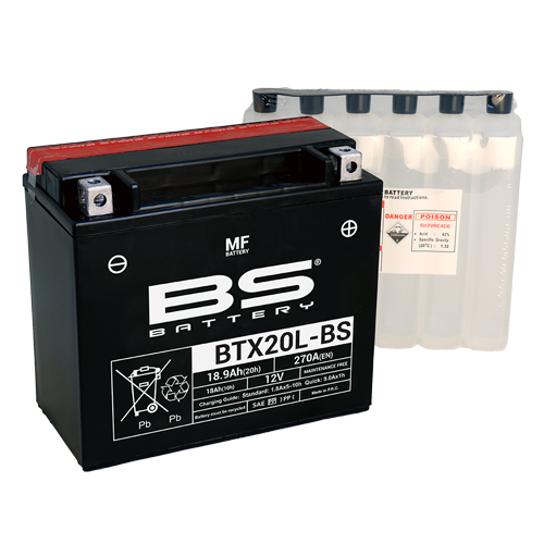 Batterie BS BTX20L-BS AVEC ACIDE (YTX20L-BS) - IXTEM MOTO